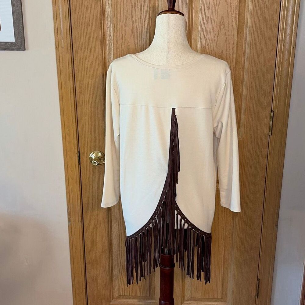 NWOT Cruel Denim Fringe Back Hem Western Cream Top Large